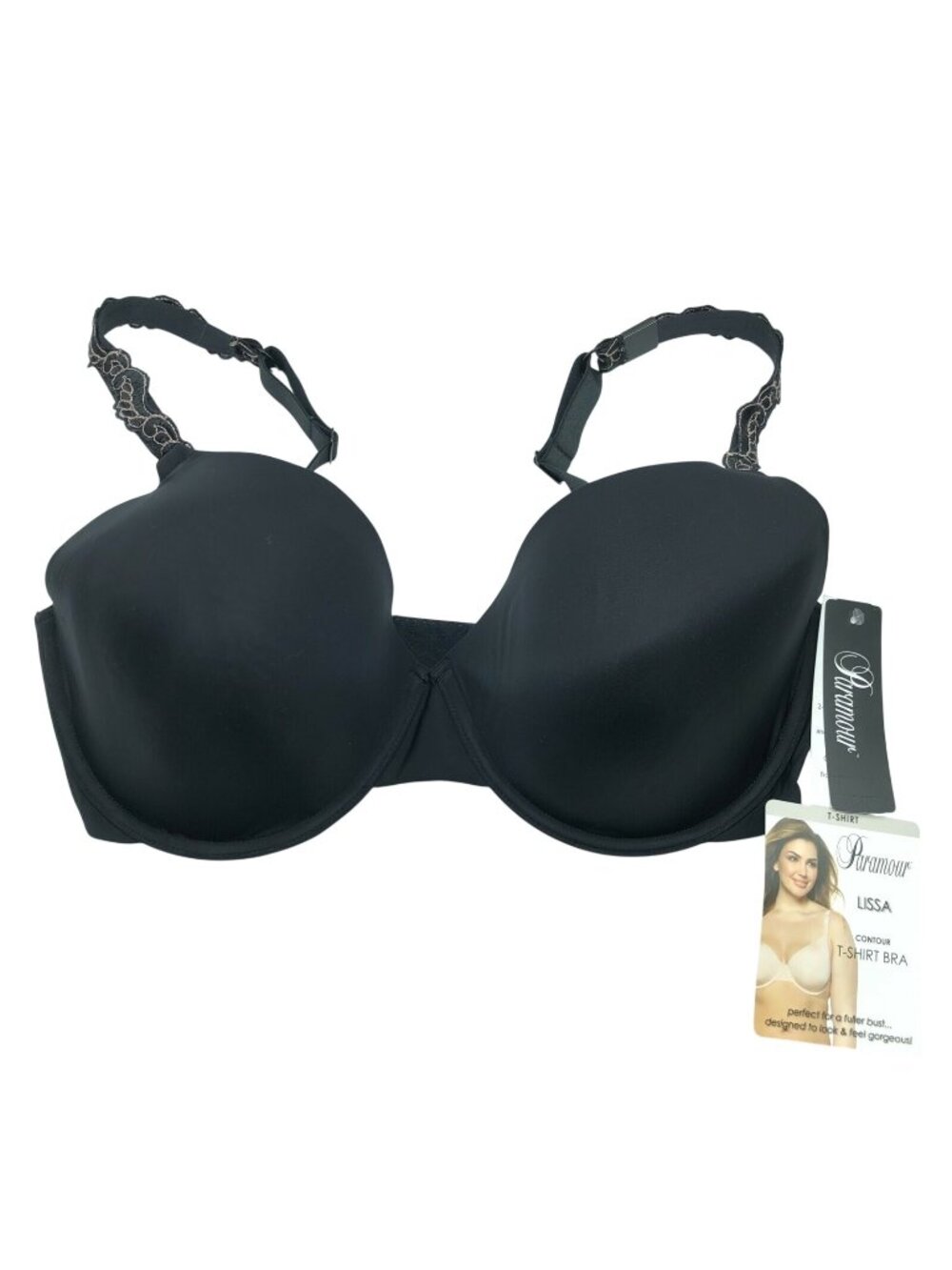 Paramour Brilliance Bra Contour T Shirt Embroidered Black Size 42C